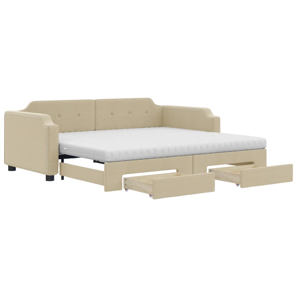 Divano Letto Estraibile con Cassetti Crema 100x200cm in Tessutocod mxl 130641