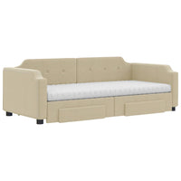 Divano Letto Estraibile con Cassetti Crema 100x200cm in Tessuto 3197697