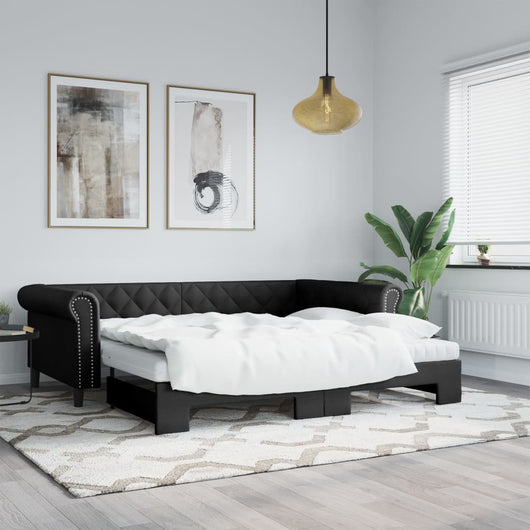Divano Letto con Letto Estraibile-Sofa Letto-Daybed Nero 90x200 cm in Similpelle