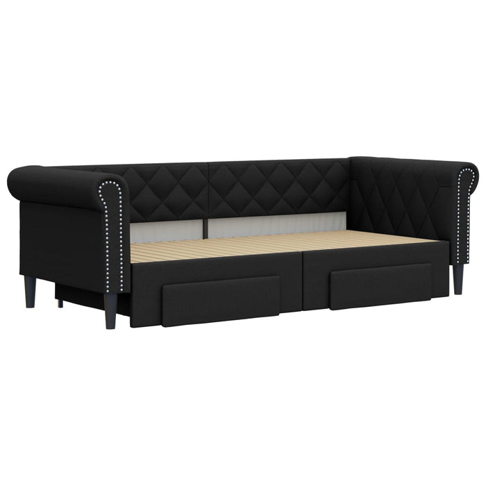 Divano Letto Estraibile con Cassetti Nero 90x200 cm Similpelle