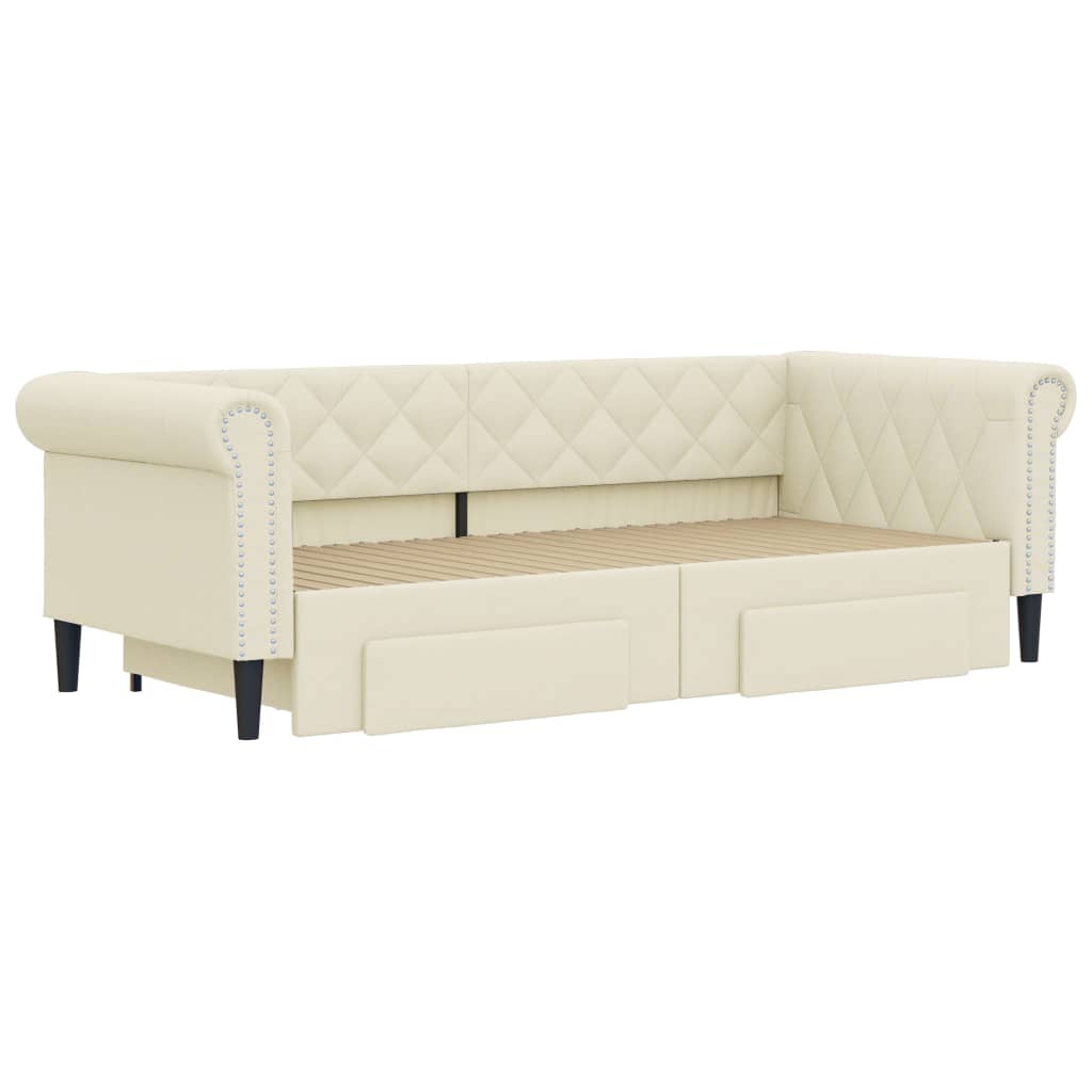 Divano Letto Estraibile con Cassetti Crema 90x200 cm Similpelle 3197733