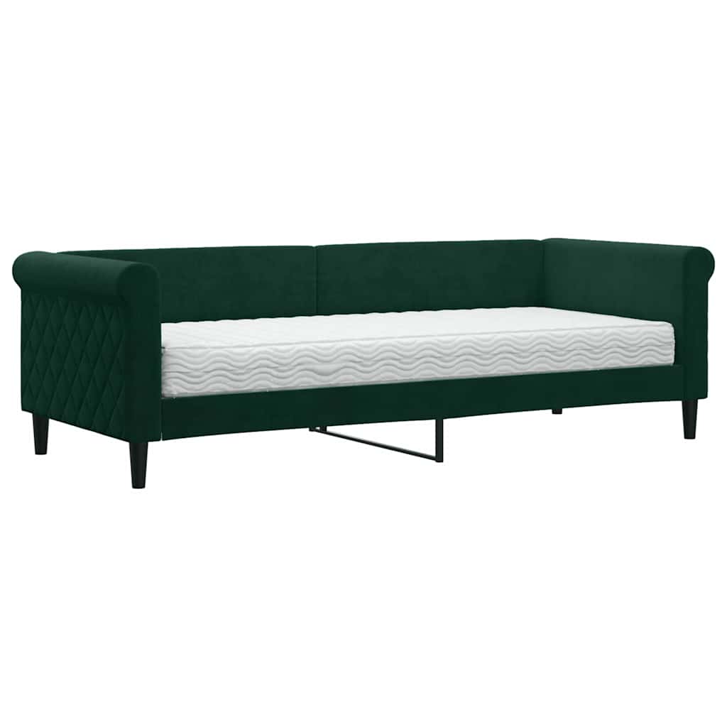 Divano Letto con Materasso-Sofa Letto-Daybed Verde Scuro 80x200 cm in Velluto 496602