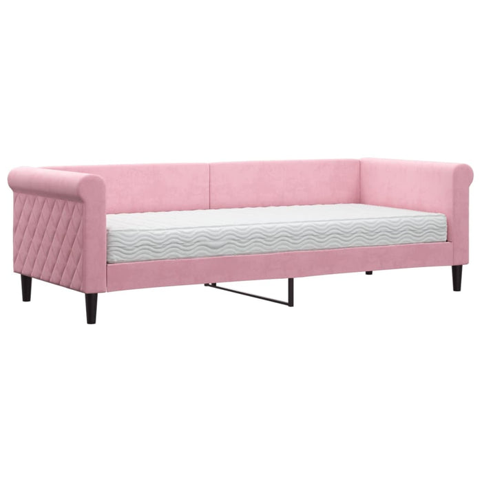 Divano Letto con Materasso-Sofa Letto-Daybed Rosa 80x200 cm in Velluto 180726