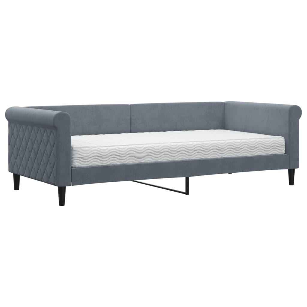 Divano Letto con Materasso-Sofa Letto-Daybed Grigio Scuro 90x200 cm in Velluto 745291