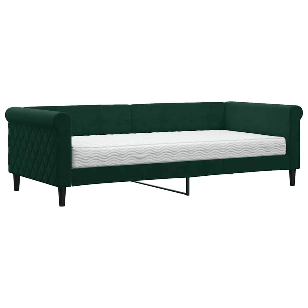 Divano Letto con Materasso-Sofa Letto-Daybed Verde Scuro 90x200 cm in Velluto 914148