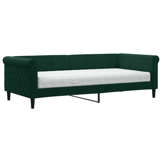 Divano Letto con Materasso-Sofa Letto-Daybed Verde Scuro 90x200 cm in Velluto 914148