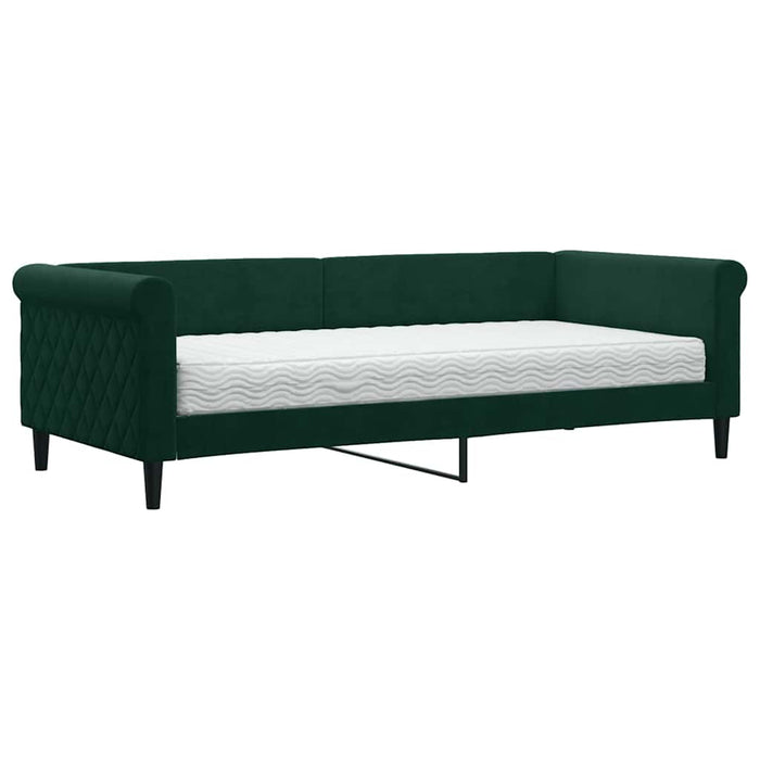 Divano Letto con Materasso-Sofa Letto-Daybed Verde Scuro 90x200 cm in Velluto 914148