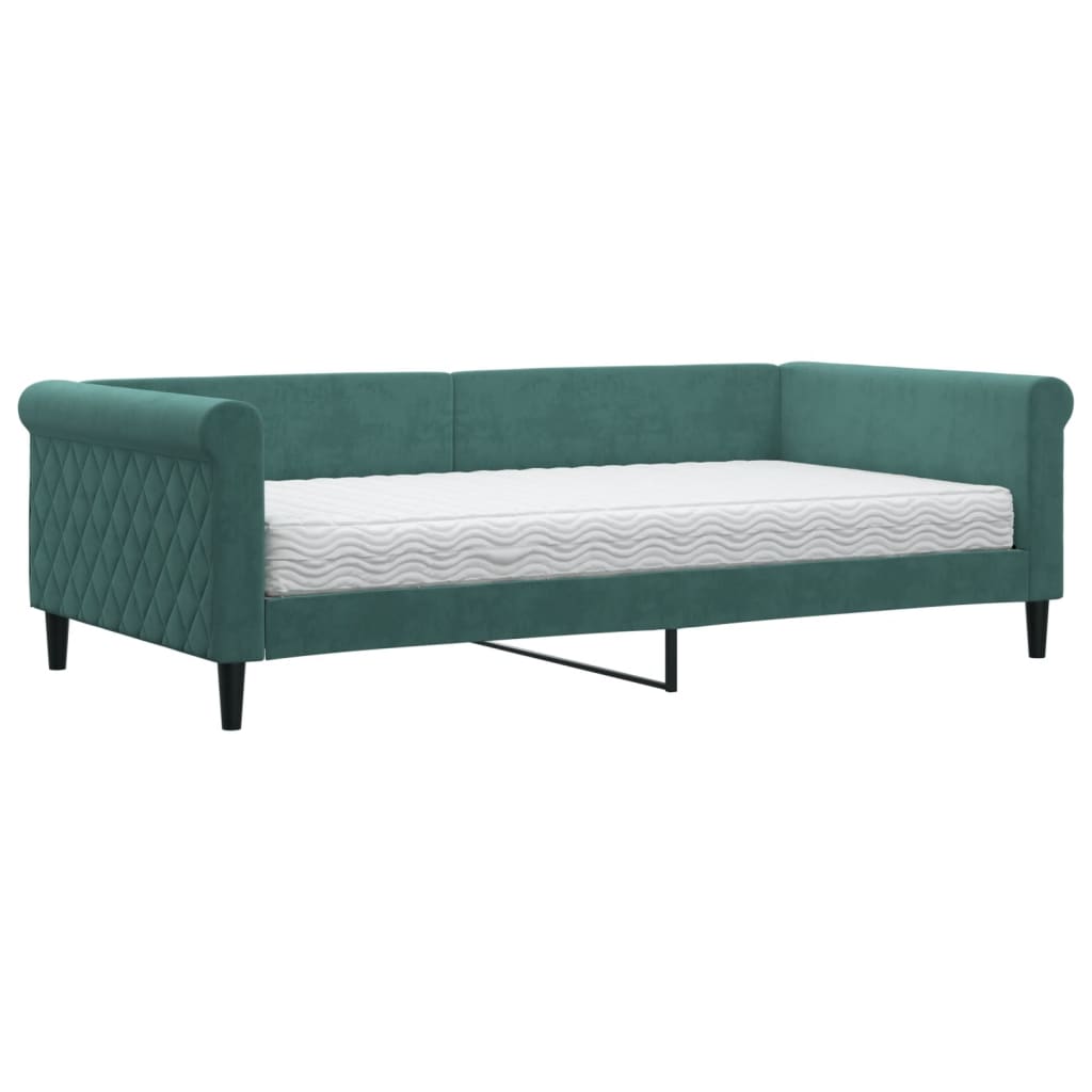 Divano Letto con Materasso Verde Scuro 100x200 cm in Velluto