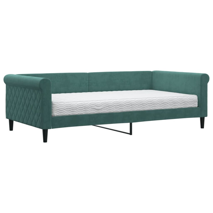 Divano Letto con Materasso Verde Scuro 100x200 cm in Velluto