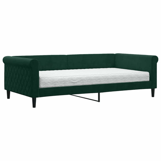 Divano Letto con Materasso-Sofa Letto-Daybed Verde Scuro 100x200 cm in Velluto 915050