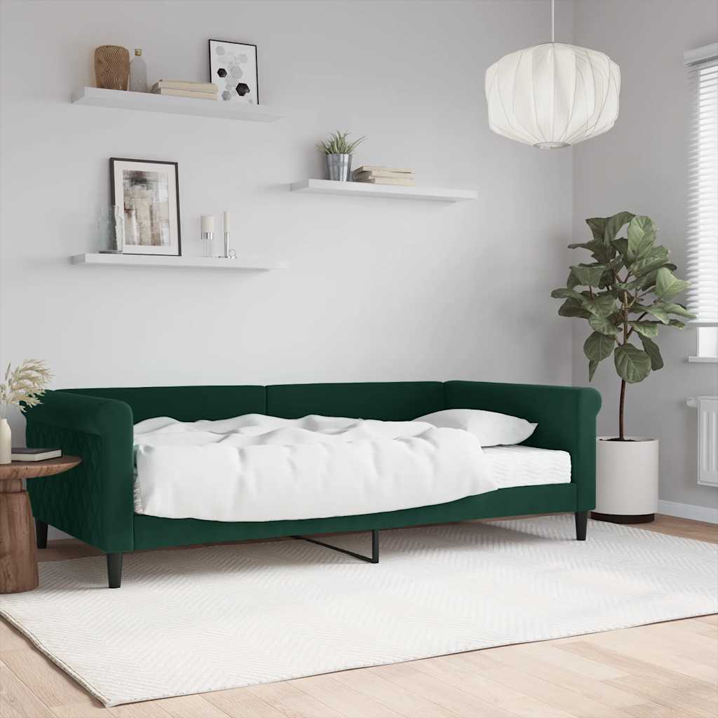 Divano Letto con Materasso-Sofa Letto-Daybed Verde Scuro 100x200 cm in Velluto 915050