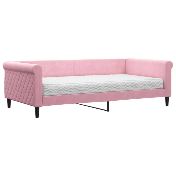Divano Letto con Materasso Rosa 100x200 cm in Velluto