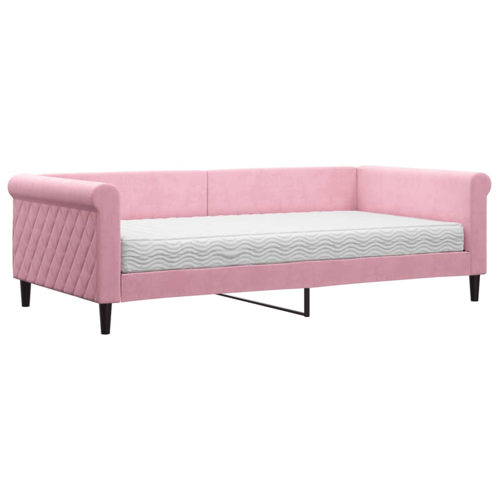 Divano Letto con Materasso Rosa 100x200 cm in Velluto 3197757
