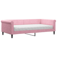 Divano Letto con Materasso Rosa 100x200 cm in Velluto 3197757