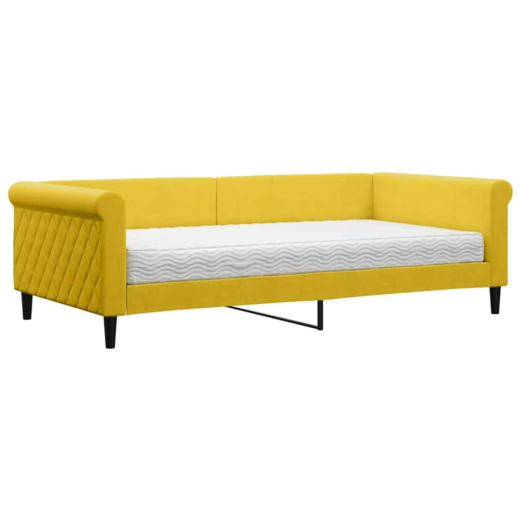 Divano Letto con Materasso-Sofa Letto-Daybed Giallo 100x200 cm in Velluto 640525