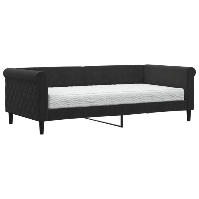 Divano Letto con Materasso-Sofa Letto-Daybed Nero 90x190 cm in Velluto 950495