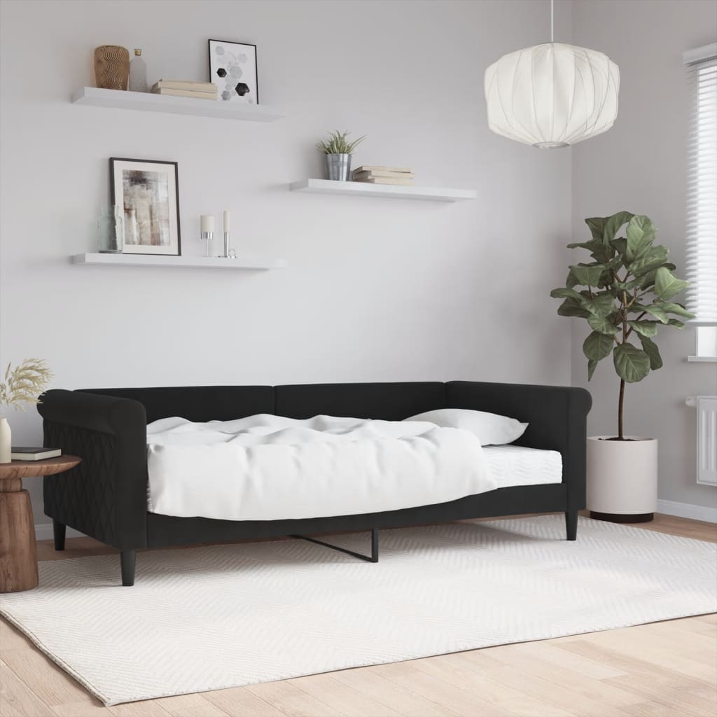 Divano Letto con Materasso-Sofa Letto-Daybed Nero 90x190 cm in Velluto 950495