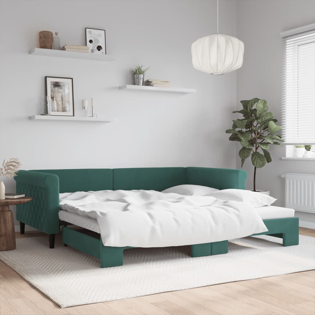 Divano Letto con Letto Estraibile-Sofa Letto-Daybed Verde Scuro 100x200cm Velluto 621444