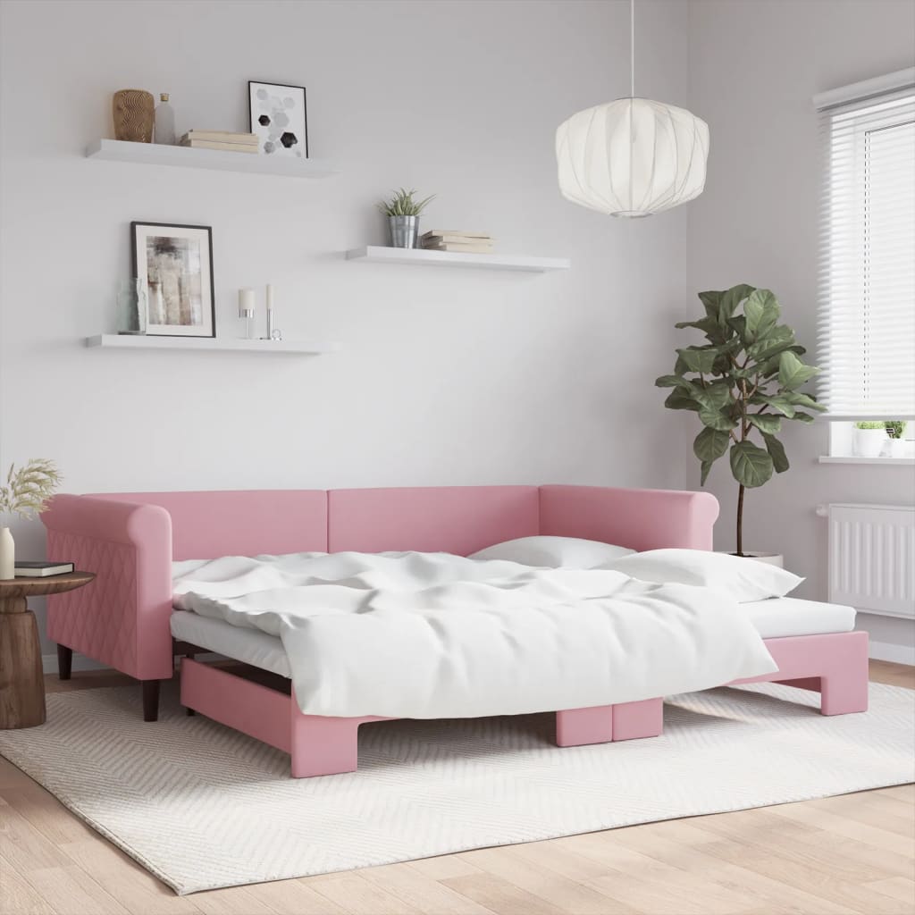 Divano Letto con Letto Estraibile Rosa 100x200 cm in Velluto 3197781