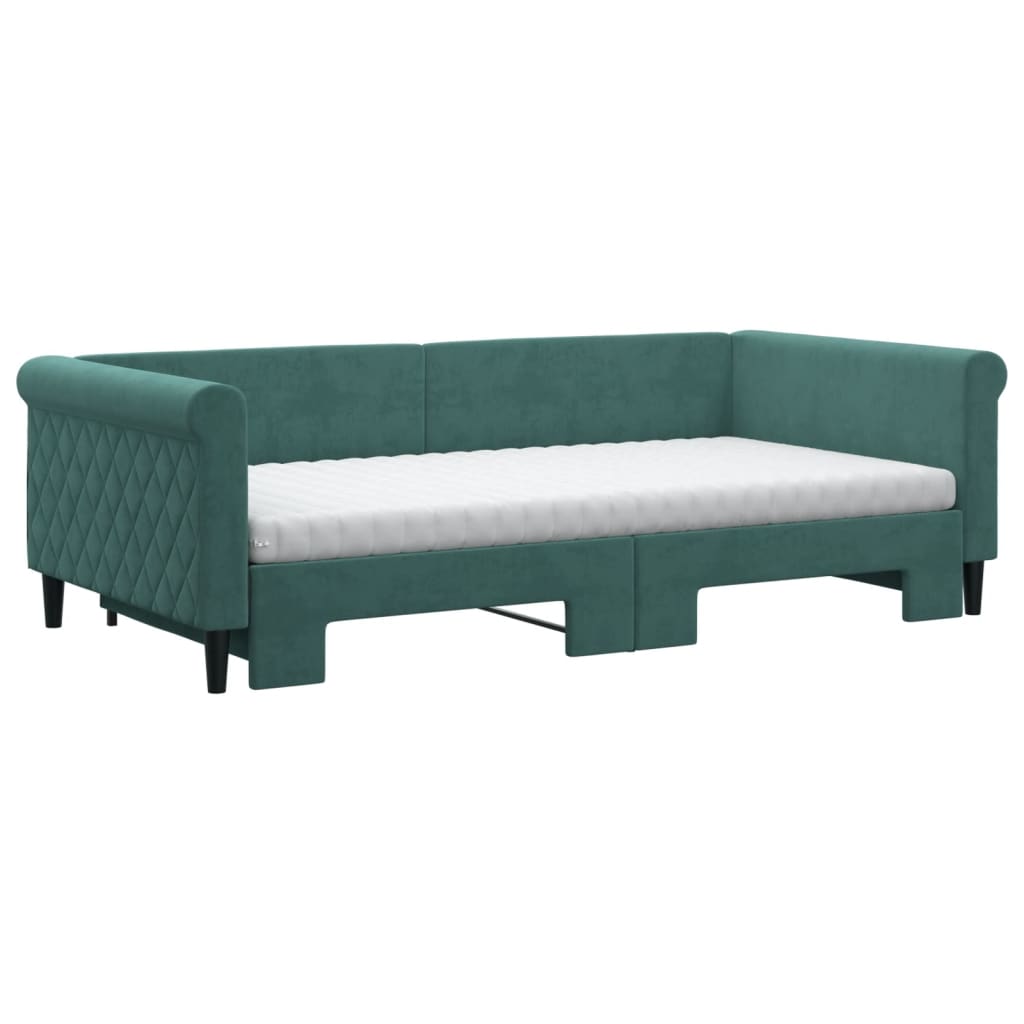 Divano Letto Estraibile Materassi Verde Scuro 100x200 Velluto 3197804