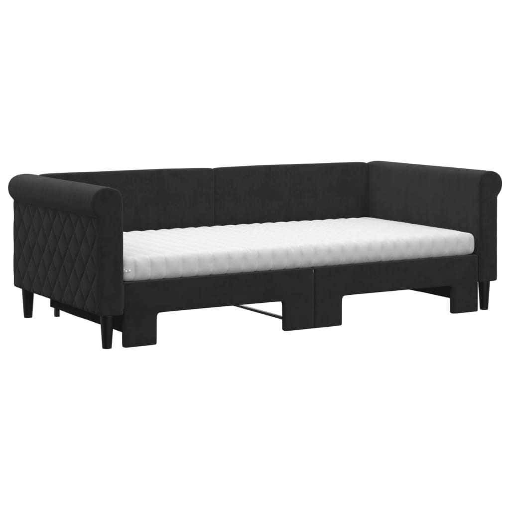 Divano Letto Estraibile con Materassi Nero 90x190 cm Vellutocod mxl 82709