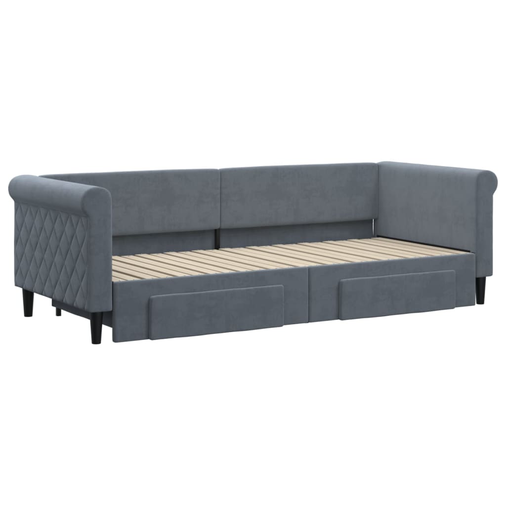 Divano Letto Estraibile Cassetti Grigio Scuro 80x200cm Velluto