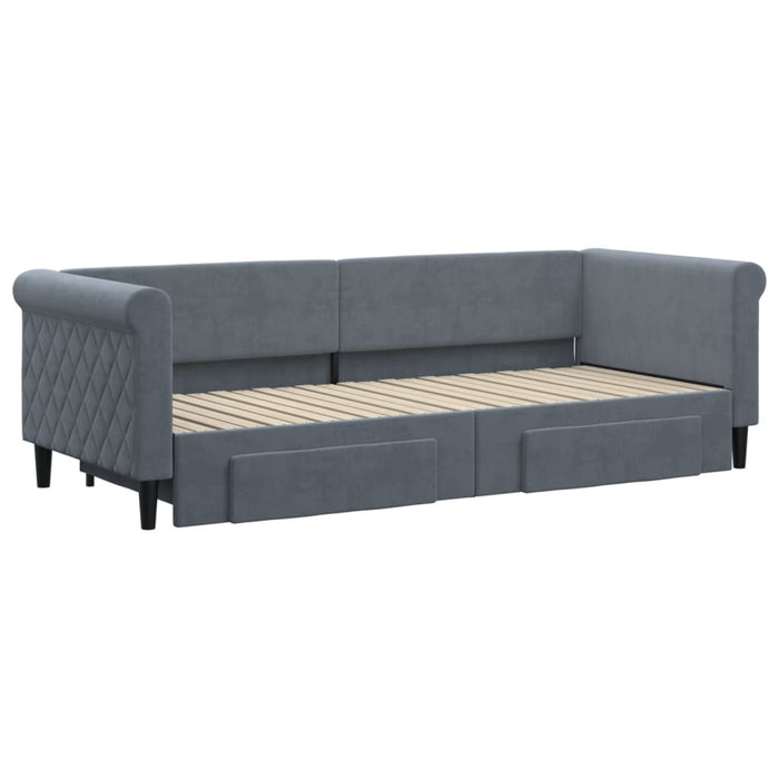Divano Letto Estraibile Cassetti Grigio Scuro 80x200cm Velluto