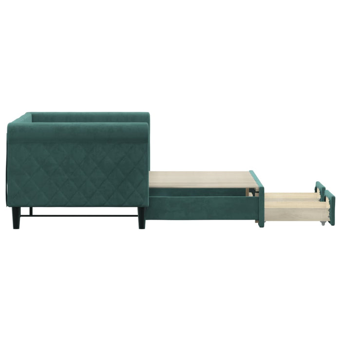 Divano Letto Estraibile Cassetti Verde Scuro 80x200cm Velluto