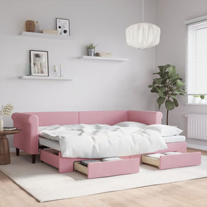 Divano Letto Estraibile con Cassetti Rosa 80x200 cm Velluto