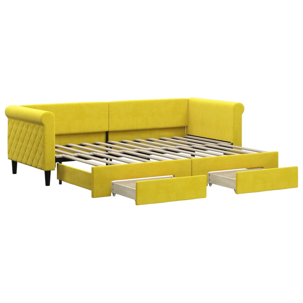 Divano Letto Estraibile con Cassetti Giallo 80x200cm in Velluto 3197817