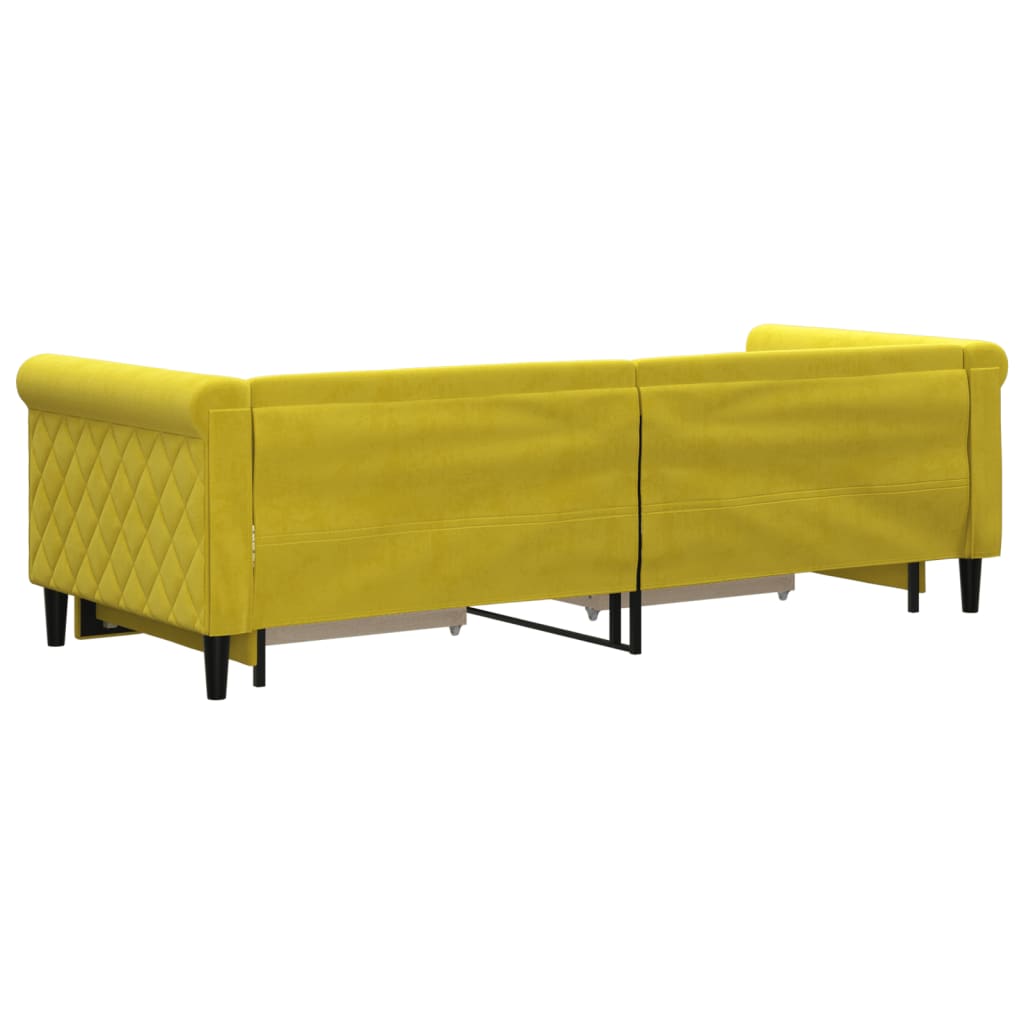 Divano Letto Estraibile con Cassetti Giallo 80x200cm in Velluto