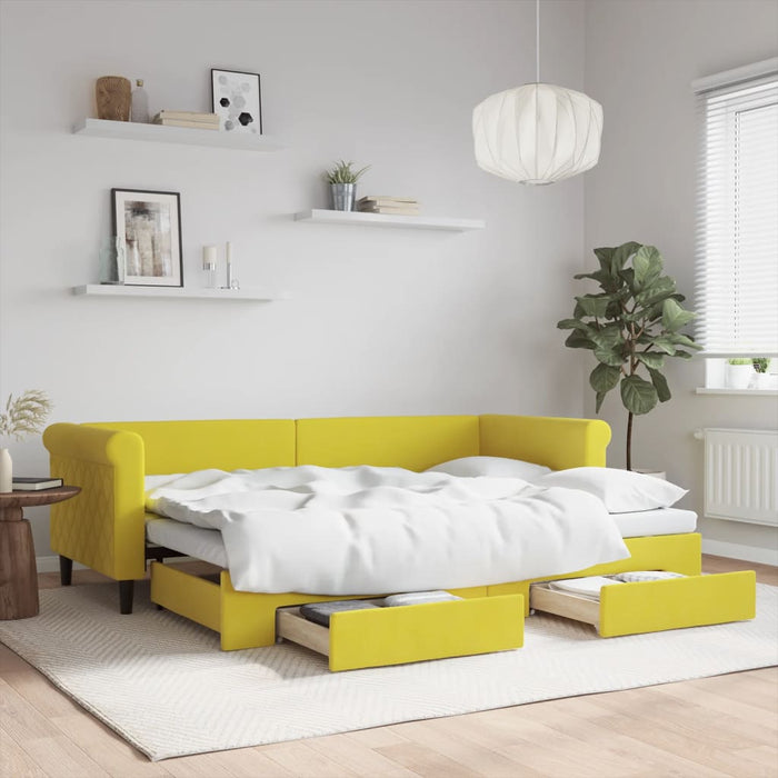 Divano Letto Estraibile con Cassetti Giallo 80x200cm in Velluto