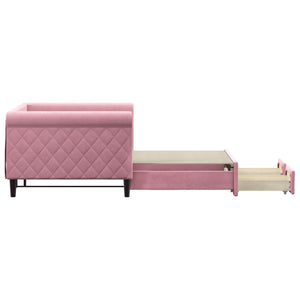Divano Letto Estraibile con Cassetti Rosa 90x200 cm Velluto