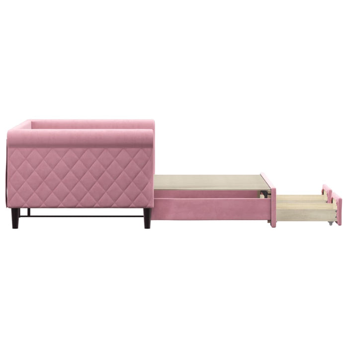 Divano Letto Estraibile con Cassetti Rosa 90x200 cm Velluto