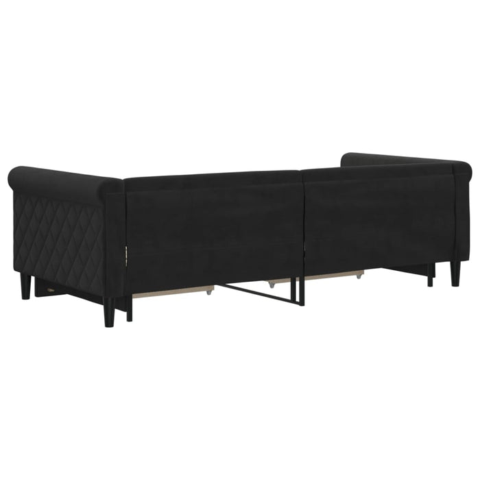 Divano Letto Estraibile con Cassetti Nero 90x200 cm in Velluto