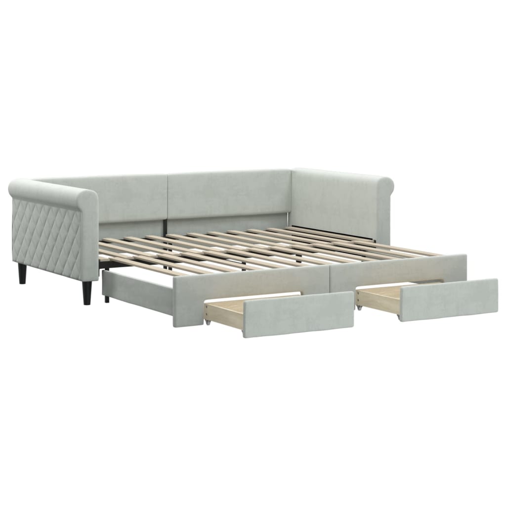 Divano Letto Estraibile Cassetti Grigio Chiaro 100x200 Velluto 3197826