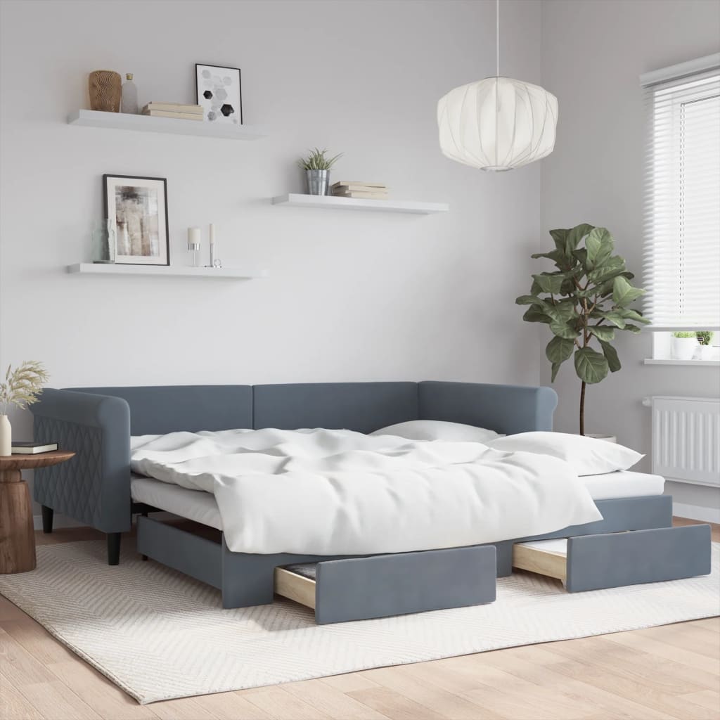 vidaXL Divano Letto Estraibile Cassetti Grigio Scuro 100x200cm Velluto