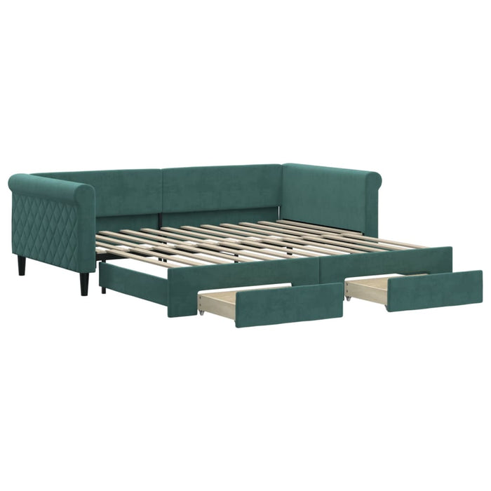 Divano Letto Estraibile Cassetti Verde Scuro 100x200cm Velluto 3197828