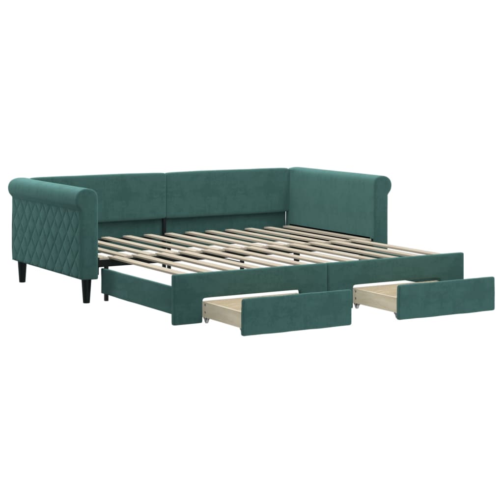 Divano Letto Estraibile Cassetti Verde Scuro 100x200cm Velluto