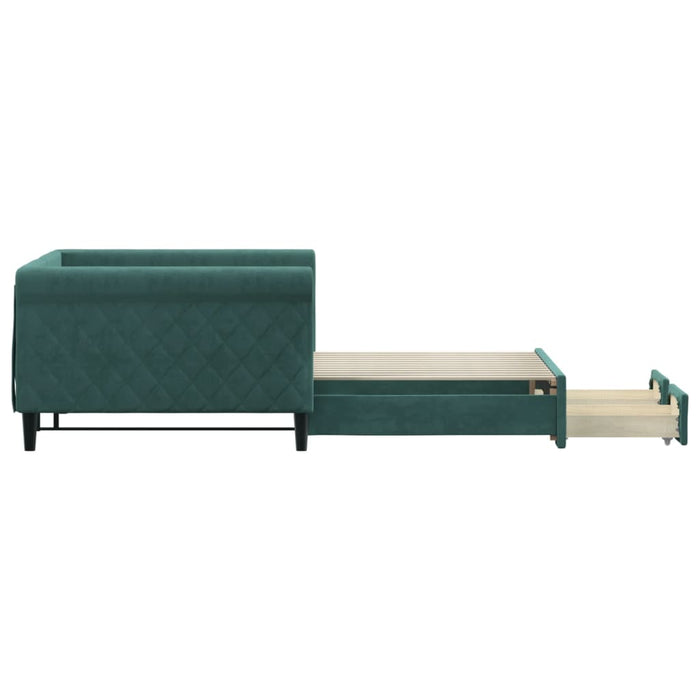 Divano Letto Estraibile Cassetti Verde Scuro 100x200cm Velluto 3197828