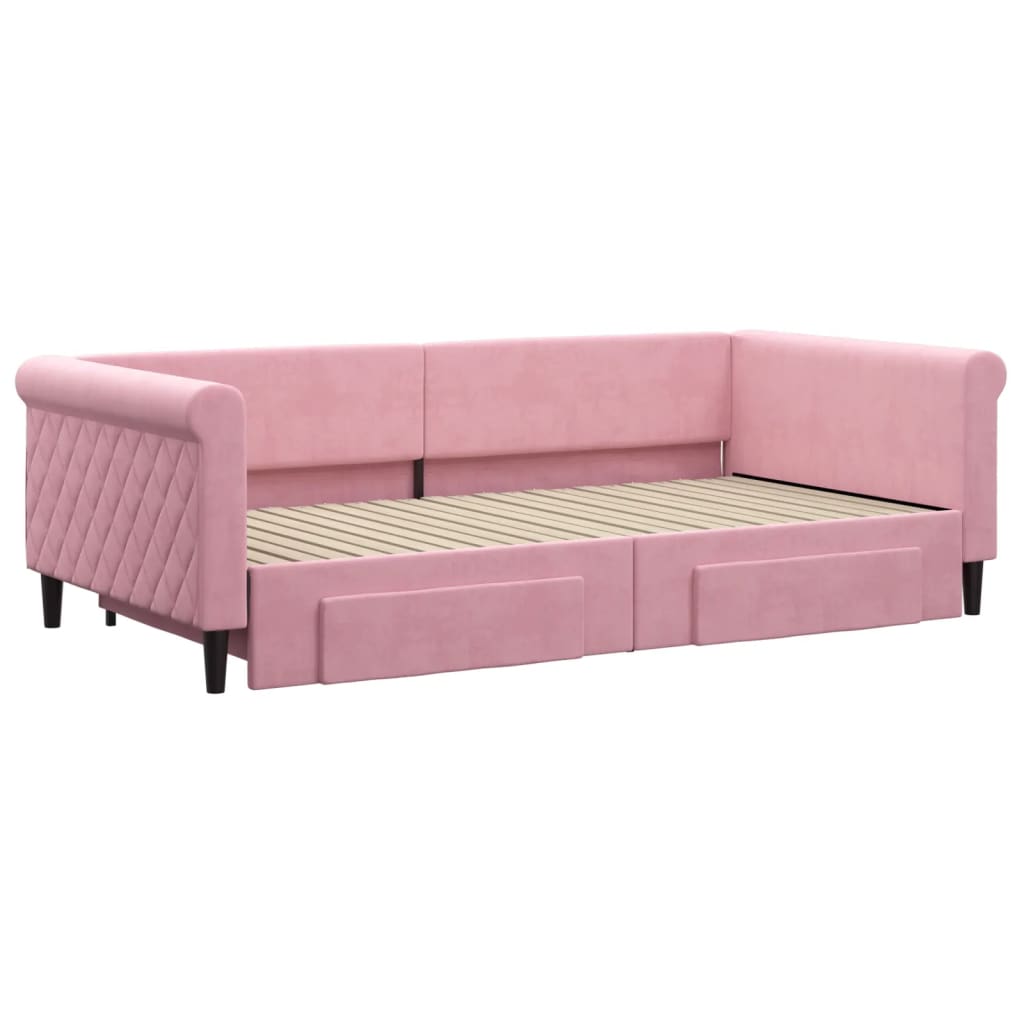 Divano Letto Estraibile con Cassetti Rosa 100x200 cm Velluto