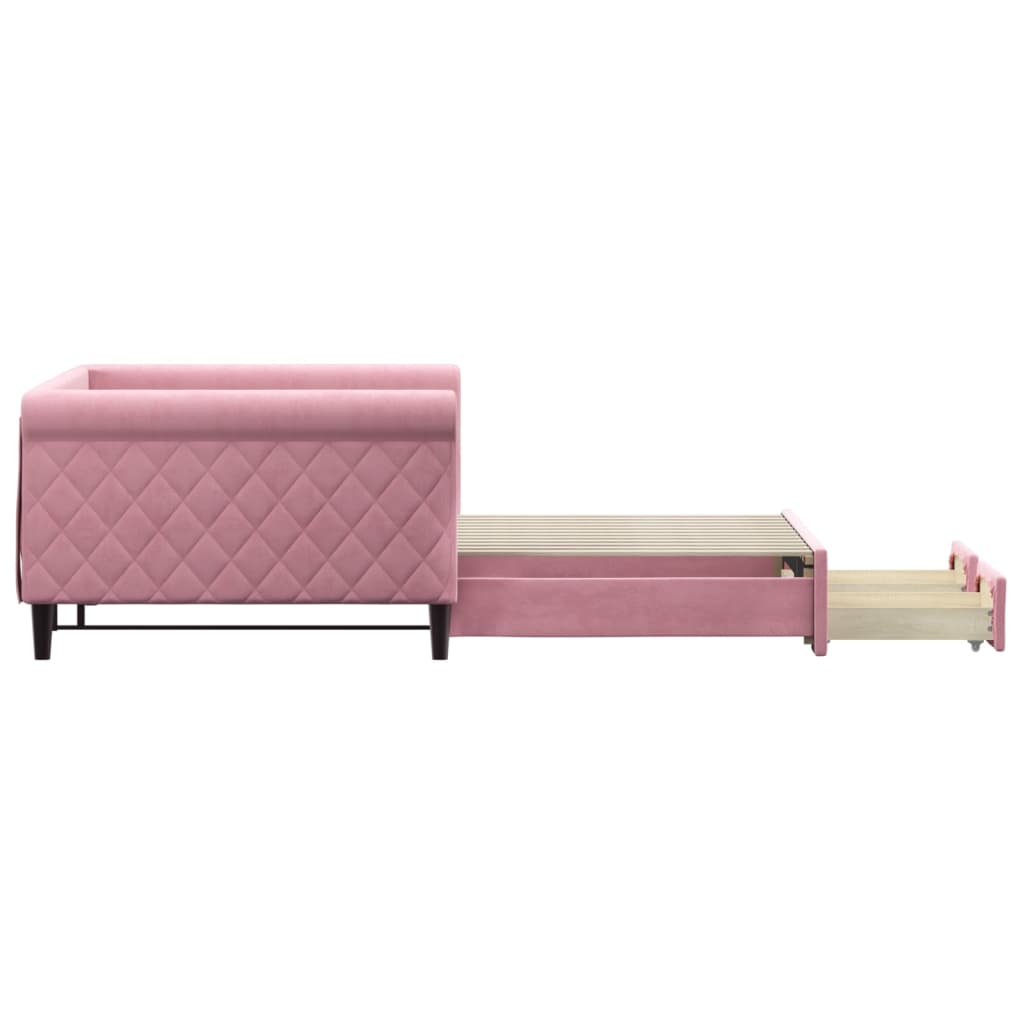 Divano Letto Estraibile con Cassetti Rosa 100x200 cm Velluto