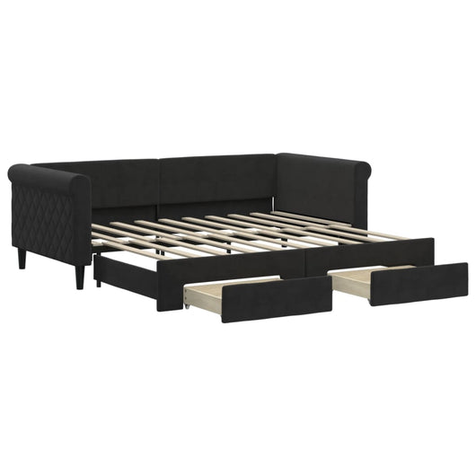 Divano Letto Estraibile con Cassetti Nero 90x190 cm in Velluto 3197834
