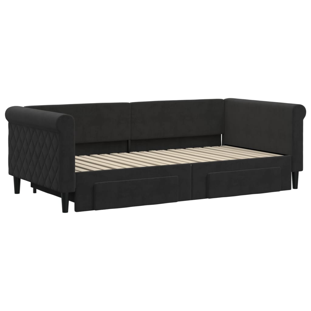 Divano Letto Estraibile con Cassetti Nero 90x190 cm in Velluto 3197834