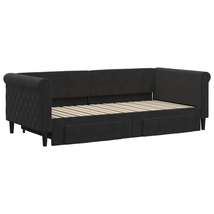 Divano Letto Estraibile con Cassetti Nero 90x190 cm in Velluto