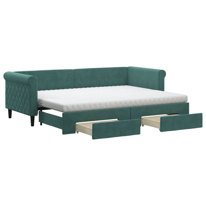 Divano Letto Estraibile Cassetti Verde Scuro 80x200cm Velluto 3197838