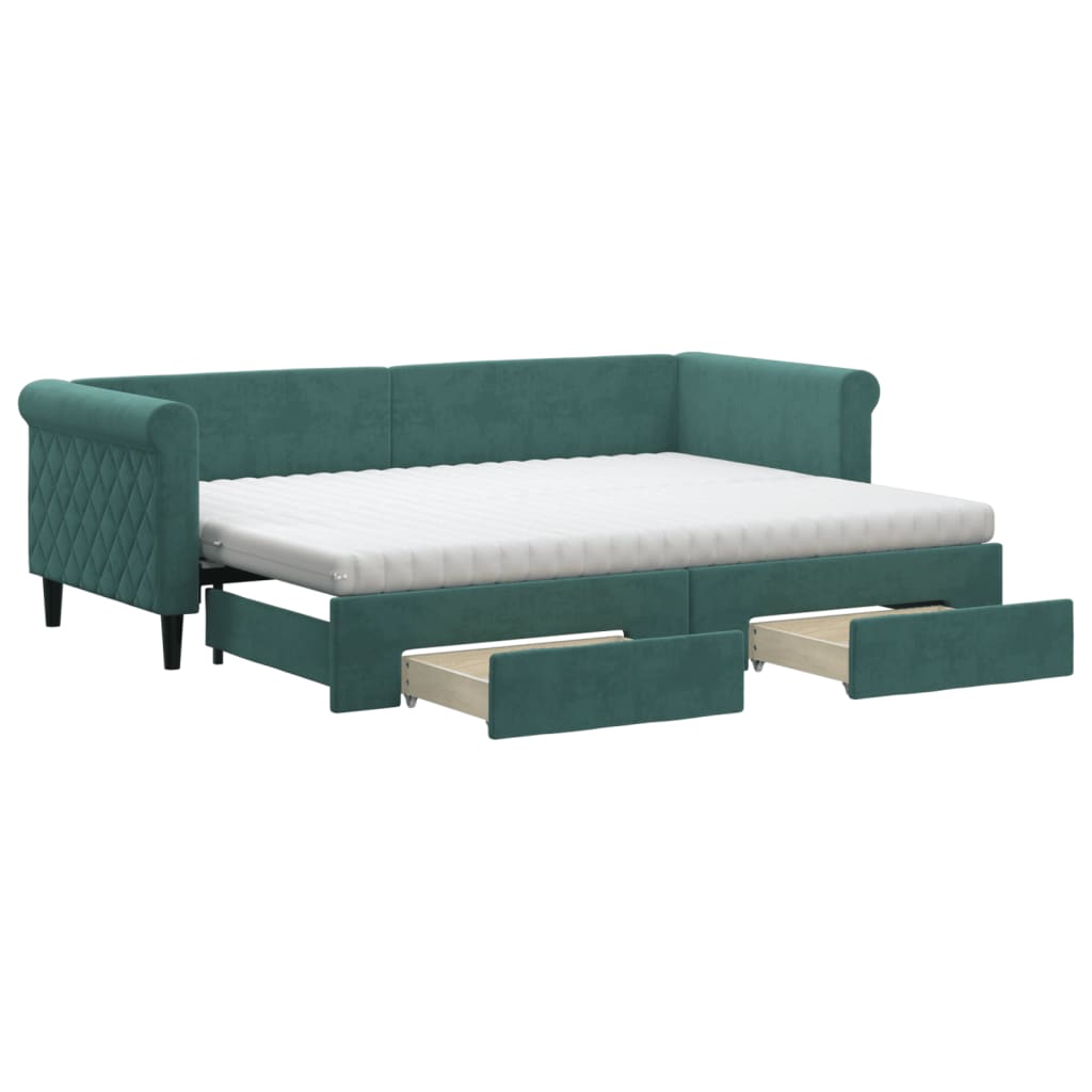 Divano Letto Estraibile Cassetti Verde Scuro 80x200cm Velluto
