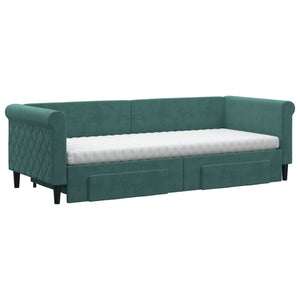Divano Letto Estraibile Cassetti Verde Scuro 80x200cm Velluto