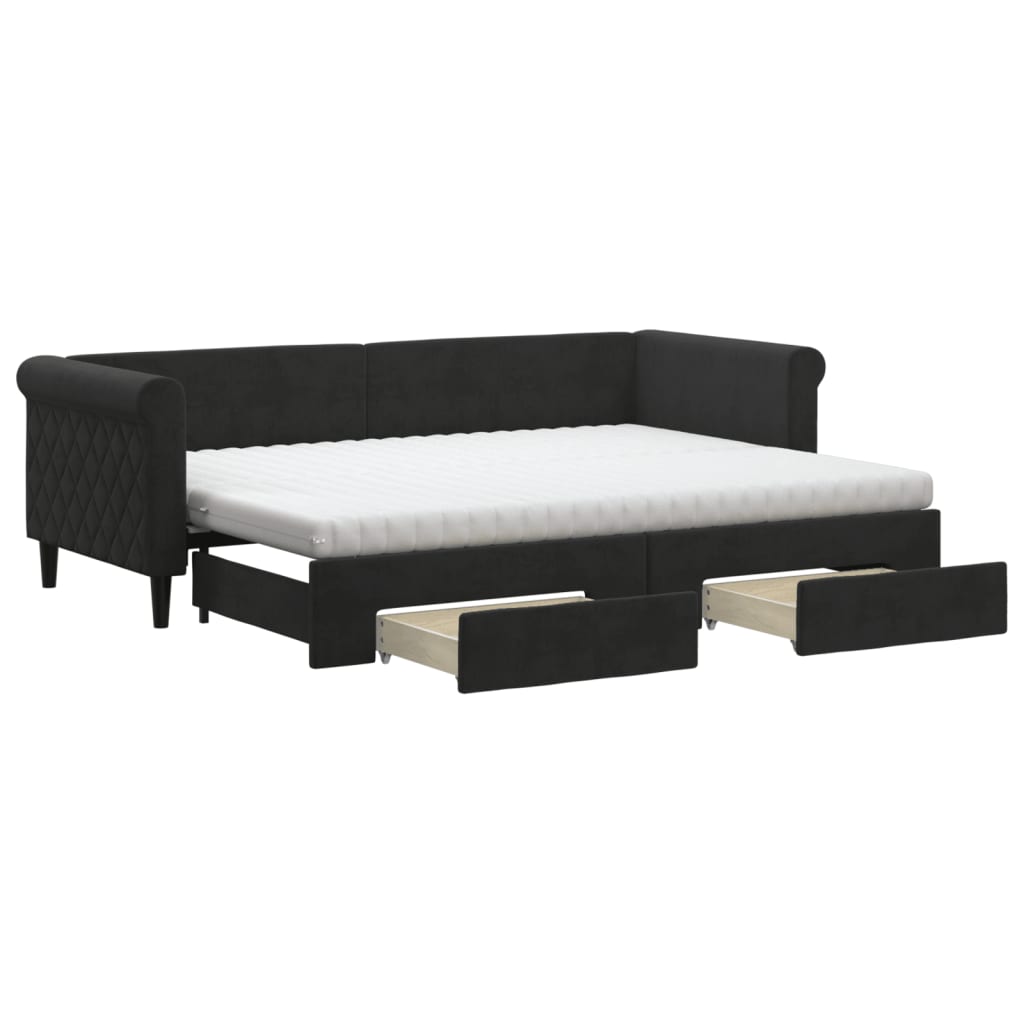 Divano Letto Estraibile con Cassetti Nero 80x200 cm in Velluto 3197840