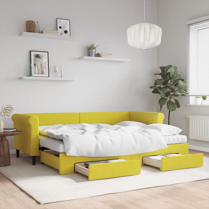 Divano Letto Estraibile con Cassetti Giallo 80x200cm in Velluto
